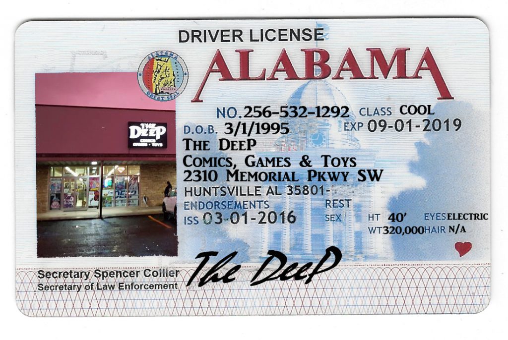 Faux Alabama Drivers license for The Deep building. 