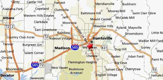 Map of Huntsville, AL